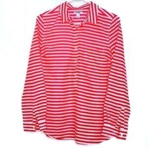 Old Navy Pink and White Striped Collared Long Sleeve Cotton Blouse Size Small